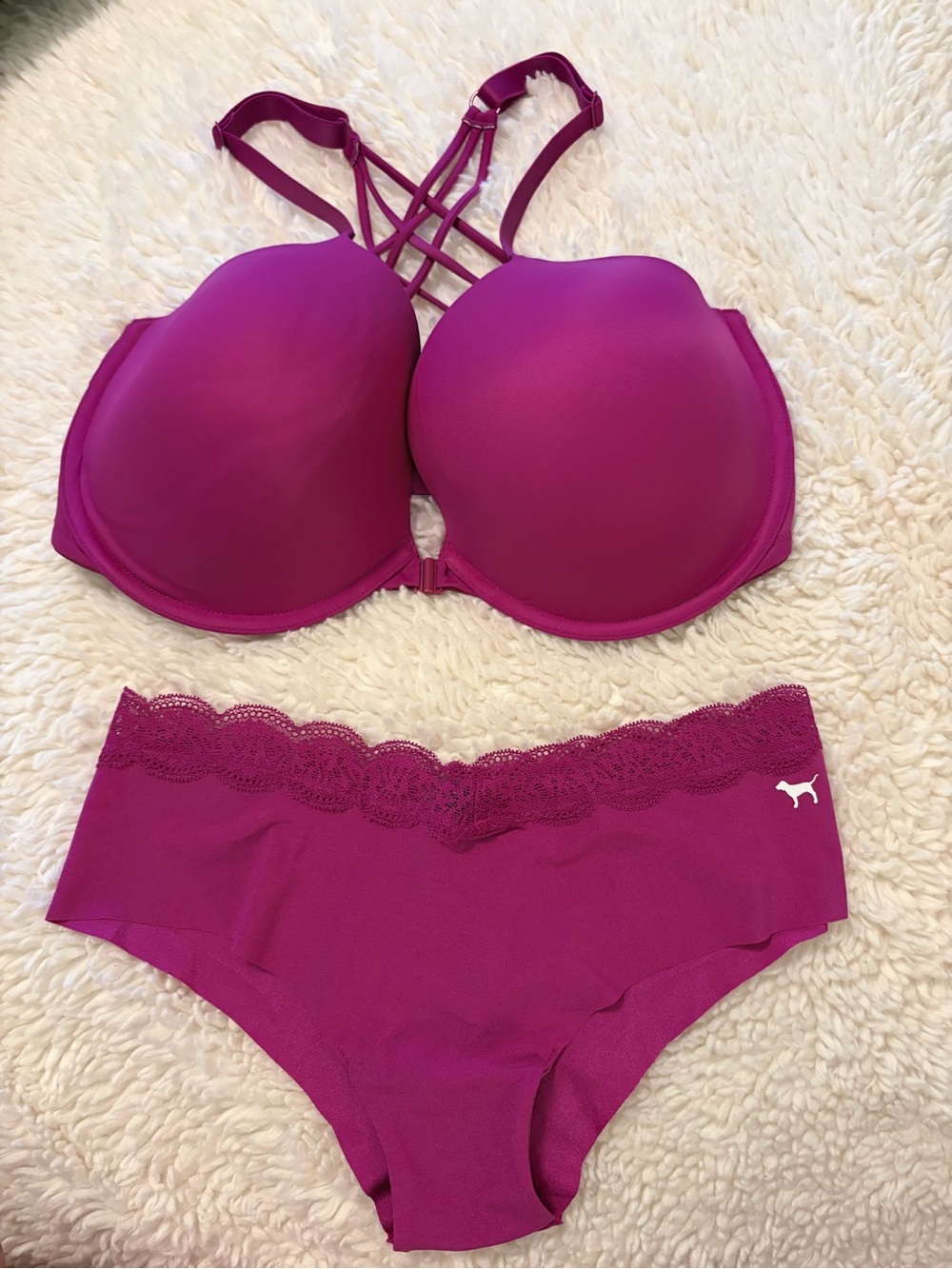 Victoria’s Secret PINK Matching Bra & Panty Set 36DD Bra Medium Panty Berry NWT